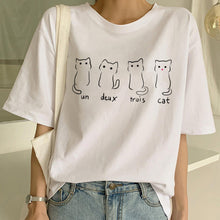 Load image into Gallery viewer, New Cute Cat T Shirt Women Casual Funny Cartoon Print Tshirt Harajuku Kawaii Fashion T-shirt Summer Short Sleeve Top Tees Female