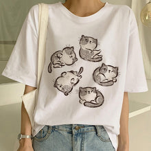 Load image into Gallery viewer, New Cute Cat T Shirt Women Casual Funny Cartoon Print Tshirt Harajuku Kawaii Fashion T-shirt Summer Short Sleeve Top Tees Female
