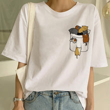 Load image into Gallery viewer, New Cute Cat T Shirt Women Casual Funny Cartoon Print Tshirt Harajuku Kawaii Fashion T-shirt Summer Short Sleeve Top Tees Female