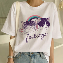 Load image into Gallery viewer, New Cute Cat T Shirt Women Casual Funny Cartoon Print Tshirt Harajuku Kawaii Fashion T-shirt Summer Short Sleeve Top Tees Female